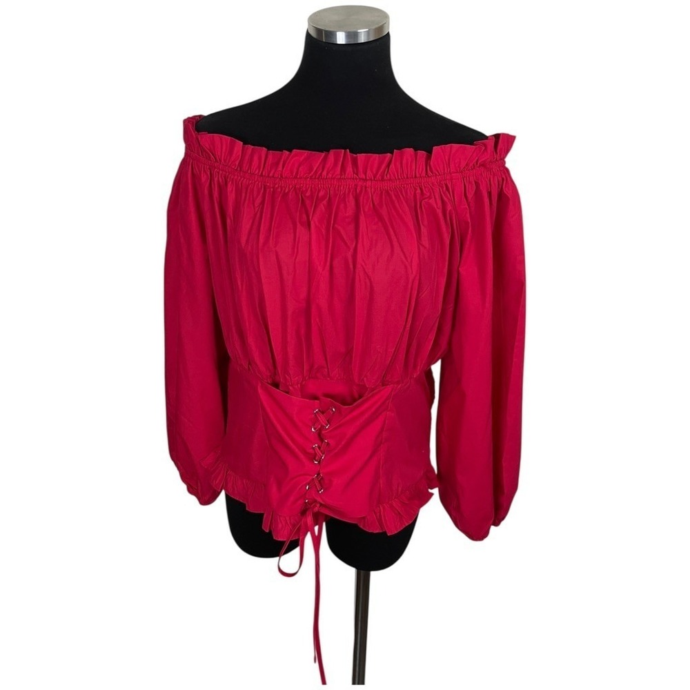 Scarlet Darkness Corset Top Women 2XL Red Ren Faire Shirt Milkmaid Peasant Vamp